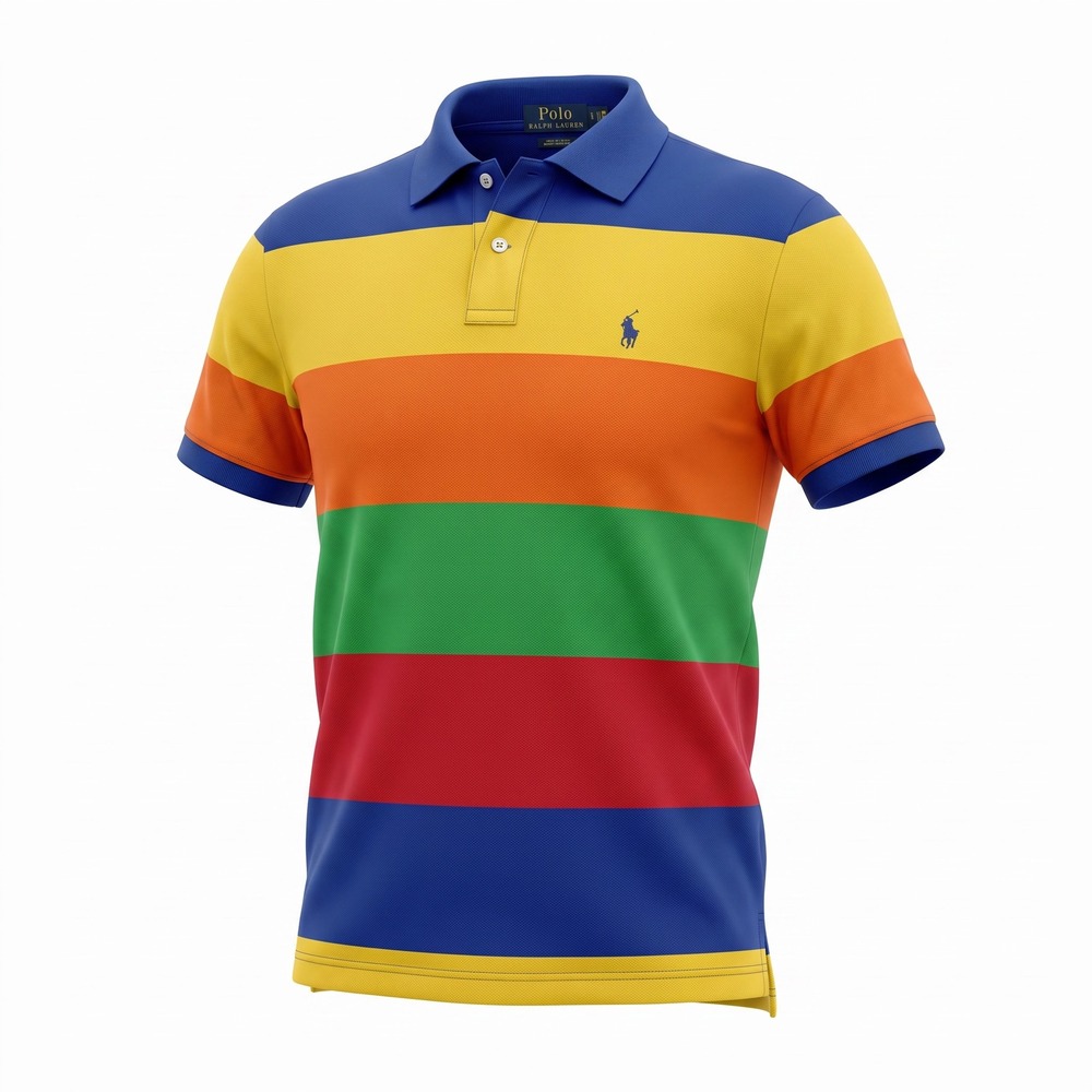 Polo Ralph Lauren Kids Rainbow‎ Stripe Polo Shirt M 12-14 Multi Color Cotton